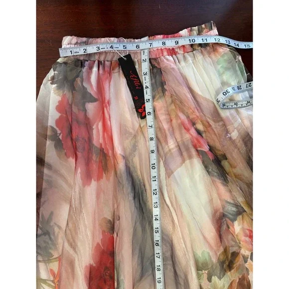 Afibi Floral Maxi Skirt Small Watercolor Romantic Fairy Flowy Ethereal Sheer - Picture 6 of 8